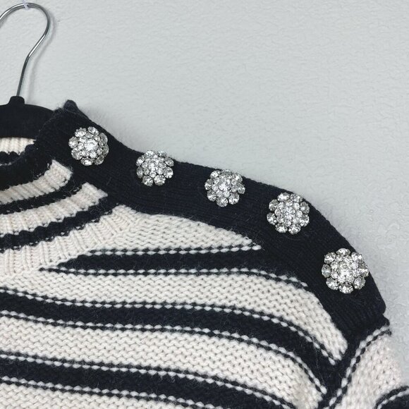 J.Crew Women's Medium Cable-Knit Mockneck Pullover Sweater Stripe Jewel Buttons - Picture 5 of 16